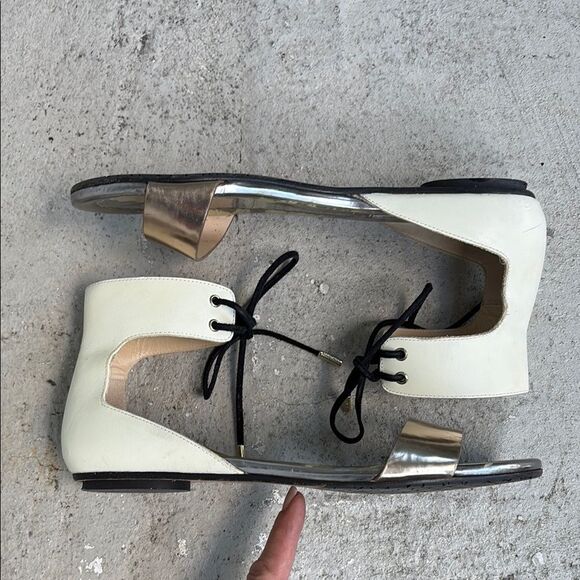 Jimmy Choo metallic and creamy white leather sandals - Picture 1 of 11